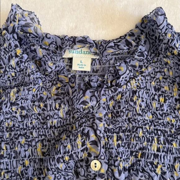 Sundance | Arabesque Smock & Ruffle Popover Cupro Boho Blouse Top Blue Iris (L) - Picture 4 of 16